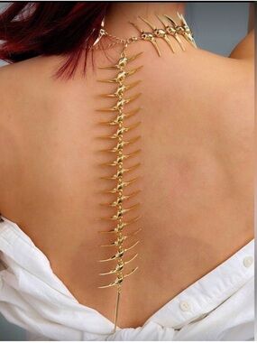 Gold Spine-Style Back Drape Necklace